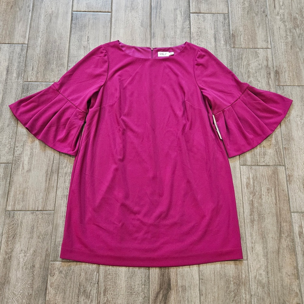 Eliza J Bell Sleeve Shift Dress Size 20W Pink NEW Crepe Stretch Barbie‎ Mod Bold